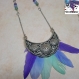 Squaw - collier argenté pendentif demi lune couchée et plumes en camaïeu de couleur