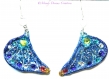Boucles d'oreilles  aile de papillon féérique bleu roy, bleu turquoise avec des strass en  cristal