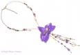 Collier orchidée nacrée mauve,lilas,modelée main,pour mariage,cérémonie, soirée.création unique
