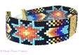 Bracelet intercalaire doré ajouré et aux  motifs mexicains en perles  tissées multicolores, delicas miyuki