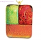 Collier fusing moderne  lumineux, pendentif ton vert, orange, rouge en verre dichroïque fait main,pièce