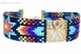Bracelet intercalaire doré ajouré et aux  motifs mexicains en perles  tissées multicolores, delicas miyuki