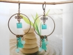 Boucles d'oreilles anneau bronze pompon turquoise
