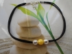 Bracelet cheville cordon noir perle céramique jaune