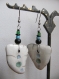 Boucles d'oreilles blanches à points bleu/vert en céramique raku