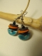 Boucles d'oreilles en céramique raku bleu/noir/orange