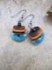 Boucles d'oreilles en céramique raku bleu/noir/orange