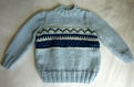 Pull jacquard esprit norvégien camaïeu de bleus. 50% laine. taille: 2 ans.