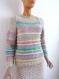 Pull tricot fait main couleur pastel multicolore laine acrylique