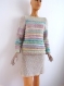Pull tricot fait main couleur pastel multicolore laine acrylique