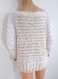 Pull tricot main rayé blanc et or en laine et fil fourrure taille 38/40/42
