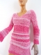 Pull tricot fait main en coton rose col v, taille 38/40