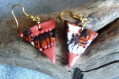 Boucles d'oreille forme triangle en argile polymère motif patchwork tigré - collection afrique