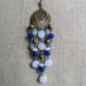 N°2 - boucles d'oreilles longues bronze, bleu et blanc - perles acryliques et perles de verre