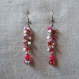 N°26 rose & rouge - boucles d'oreilles longues, cascade de perles facettées rouge, rose et écru