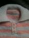 Polo 12 mois rayé rose et blanc tricoté main