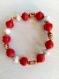 Bracelet 1 tour en perles de papier recyclé rouge  blanc et or, longueur environ 20cm 