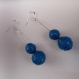 Boucles d’oreilles pendantes en papier recyclé bleu, support en métal argenté. pendants pour oreilles percées longueur totale 6.5 cm