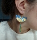 Boucles d'oreilles en plastique fou* demi-lunes et pompons turquoise