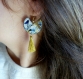 Boucles d'oreilles* plastique fou* encre de chine et feuille d'or* bleu cobalt