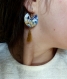 Boucles d'oreilles* plastique fou* encre de chine et feuille d'or* bleu cobalt