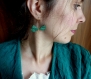 Boucles d'oreilles longues* noeuds en raphia* vert 