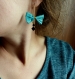 Boucles d'oreilles longues* noeuds en raphia* turquoise