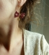 Boucles d'oreilles longues* noeuds en raphia* tissu japonais* rouge