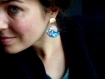 Boucles d'oreilles* minimalisme* lunaires* bleues* puces dorées brossées