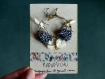 Boucles d'oreilles créoles fleuries* couronnes de fleurs* tissu japonais bleu