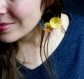 Boucles d'oreilles créoles fleuries* trio de fleurs* madras/ tissu japonais/ papier jaune