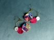 Boucles d'oreilles créoles fleuries* trio de fleurs* blanc/ tissu japonais/ rose
