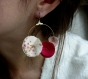 Boucles d'oreilles créoles fleuries* trio de fleurs* liberty/ rose 