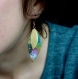 Boucles d'oreilles en cuir* feuillage* cuir* multicolore/ or