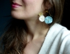 Boucles d'oreilles créoles fleuries* trio de fleurs* turquoise* blanc* liberty jaune