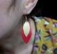 Boucles d'oreilles en cuir* feuillage* cuir* rouge/ or