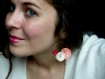 Boucles d'oreilles créoles fleuries* trio de fleurs* rose/ blanc/ tissu rayé