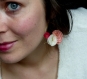 Boucles d'oreilles créoles fleuries* trio de fleurs* rose/ blanc/ tissu rayé