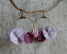 Boucles d'oreilles créoles fleuries* trio de fleurs* vichy rose/ bordeaux