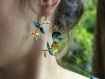 Boucles d'oreilles créoles fleuries* couronnes de fleurs* bleu/ vert/ doré