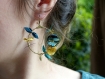 Boucles d'oreilles créoles fleuries* couronnes de fleurs* bleu/ vert/ doré