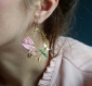 Boucles d'oreilles créoles fleuries* couronnes de fleurs* rose/ vert/ blanc