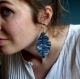 Boucles d'oreilles* plume* feuille macramé* bleu moucheté