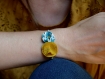 Bracelet fleuri* fleurs en tissu cousues main* moutarde/ turquoise