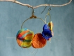 Boucles d'oreilles créoles fleuries* trio de fleurs* madras/ orange/ bleu