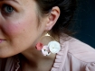 Boucles d'oreilles créoles fleuries* trio de fleurs* rose/ blanc