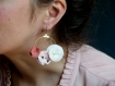Boucles d'oreilles créoles fleuries* trio de fleurs* rose/ blanc