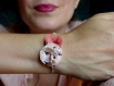 Bracelet fleuri* fleurs en tissu cousues main* rose