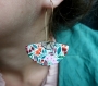 Boucles d'oreilles éventails* dessinées main* motifs floraux* multicolore
