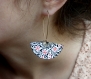 Boucles d'oreilles éventails* dessinées main* motifs floraux* noir/ rose